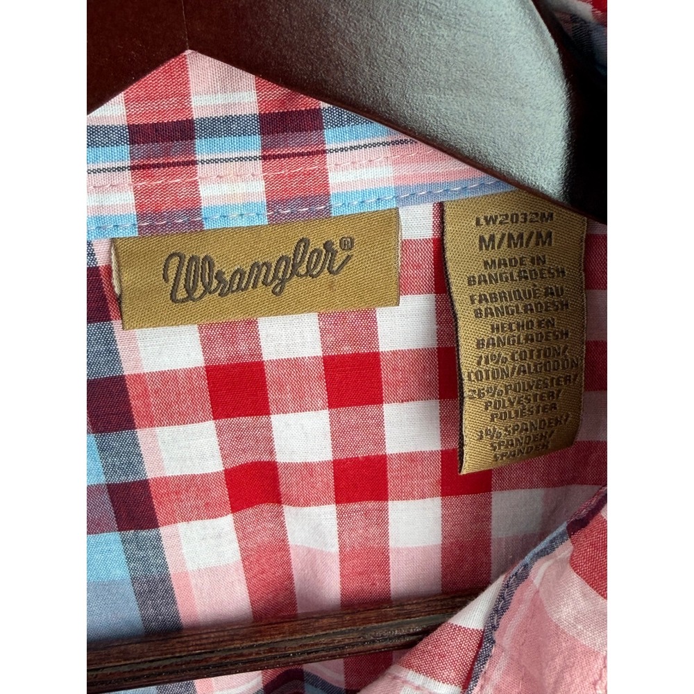 Wrangler Western Plaid Pearl Snap Down Shirt Women M Pink Blue Americana Cowgirl - Picture 3 of 7